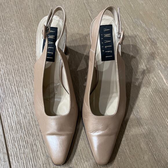 Amalfi Women Sz 7 M Vtg Italian Leather Sling Back Pump Light Gold Nude 3" Heel - Picture 1 of 6